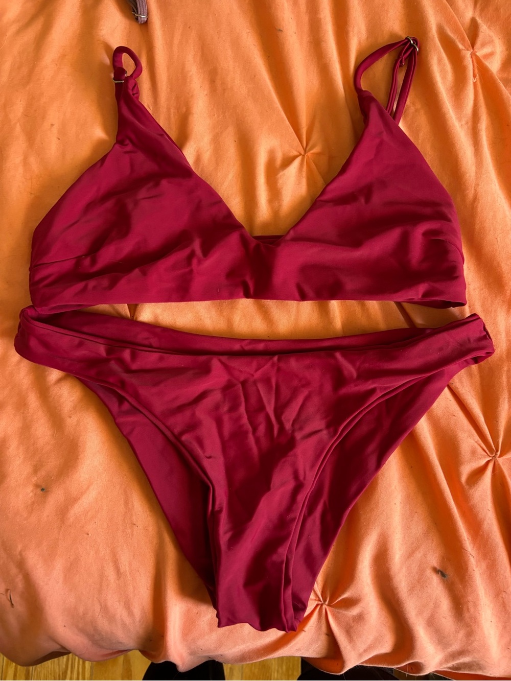 Zaful Deep Red V-Neck Bikini Set